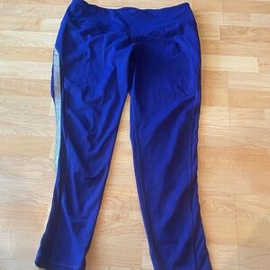 Womens Royal Blue Athletic Large Leggings with Silver Stripe